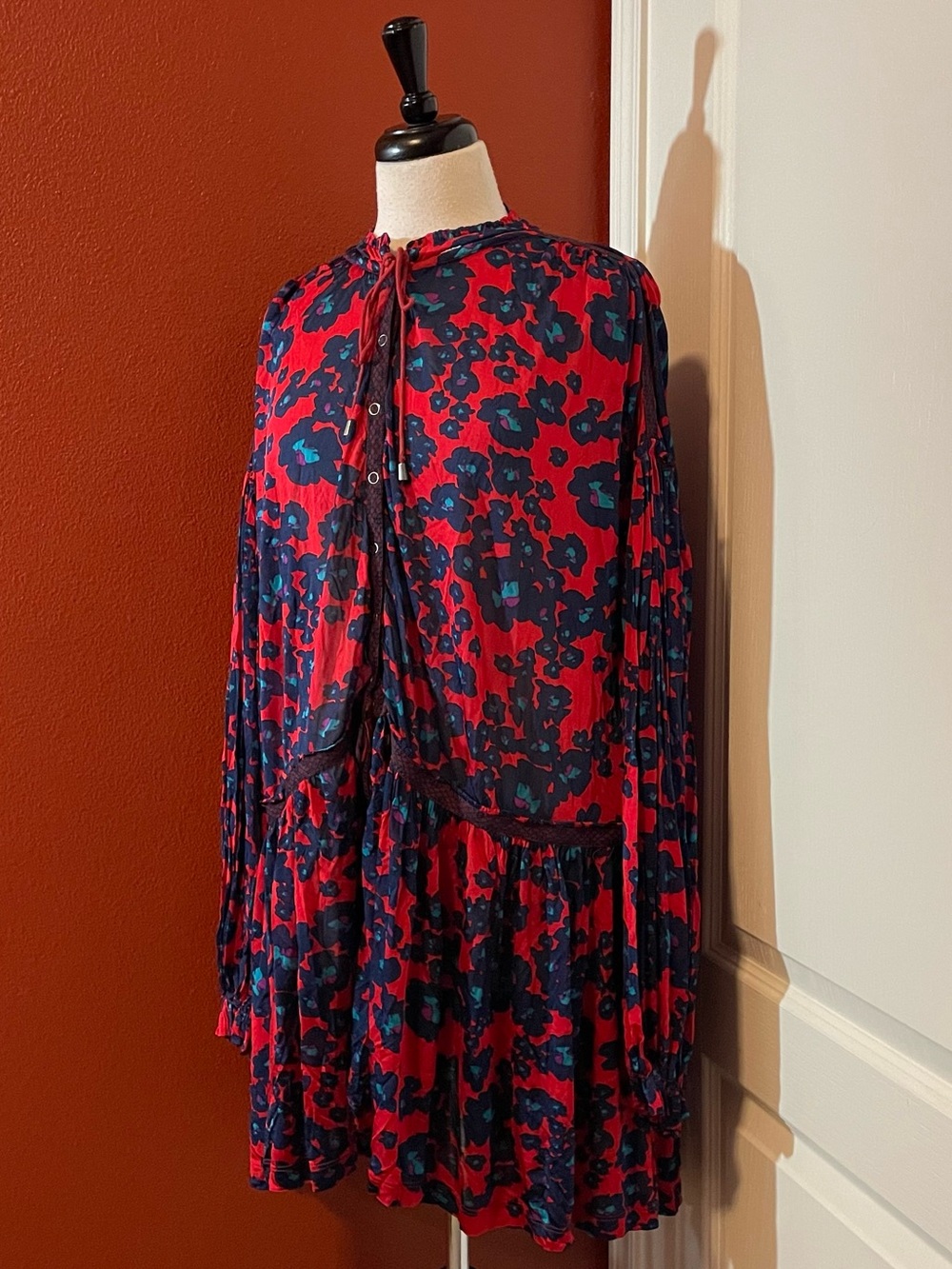 Free‎ People Women’s Love Letter Merlot Combo Button Front Tunic Mini Dress
